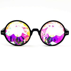 Round Kaleidoscope Black Frame Sunglasses